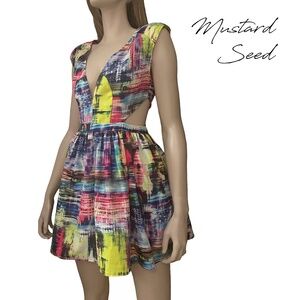 Mustard Seed Neon Lights Cut Out Dress Colourful Abstract Print Crinoline